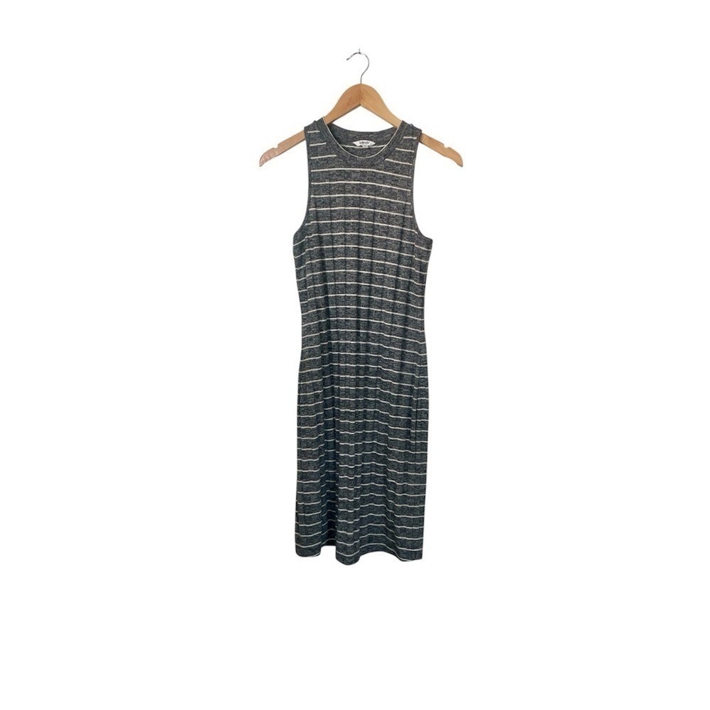 Splendid Midi Tank Dress Size Small Grey White Ribbed Striped Sleeveless Tank